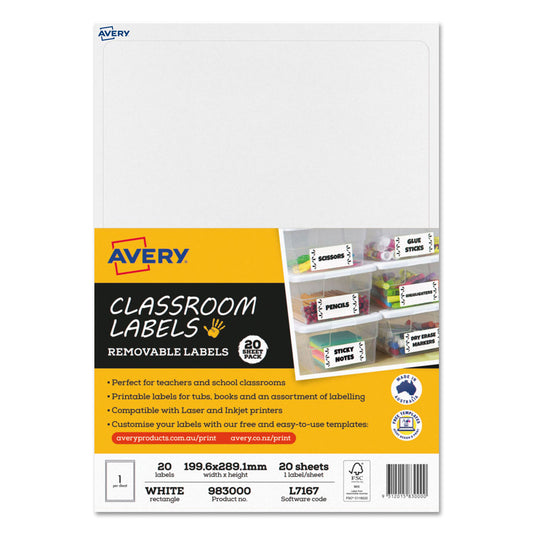 Avery Classroom Labels Printable 199.6 x 289.1mm 20 Sheets
