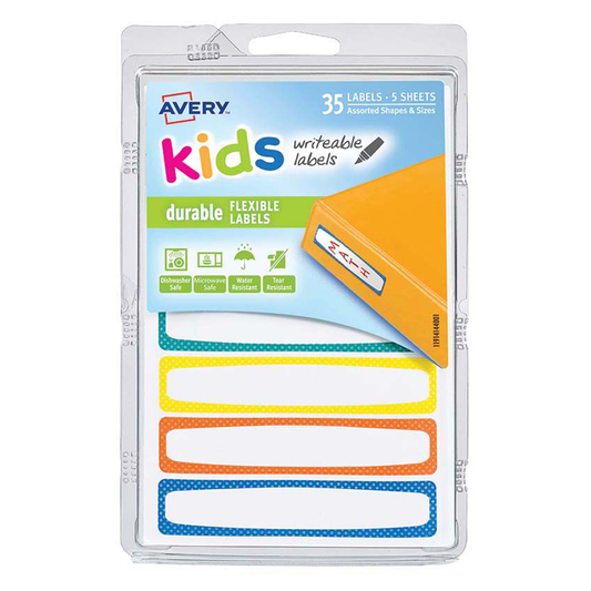 Avery Kids Labels Water-Resistant with Neon Border Pack of 35