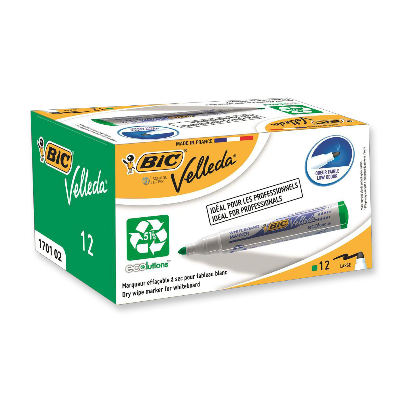BIC Whiteboard Marker Velleda Ecolutions Bullet Tip Green Box of 12