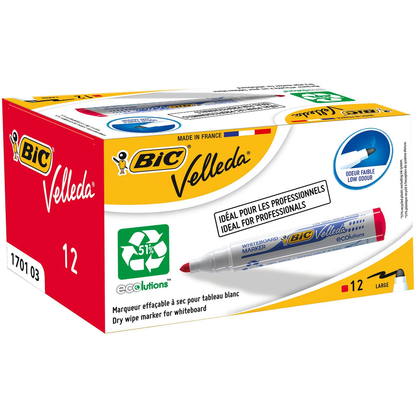 BIC Whiteboard Marker Velleda Bullet Tip Red Box of 12