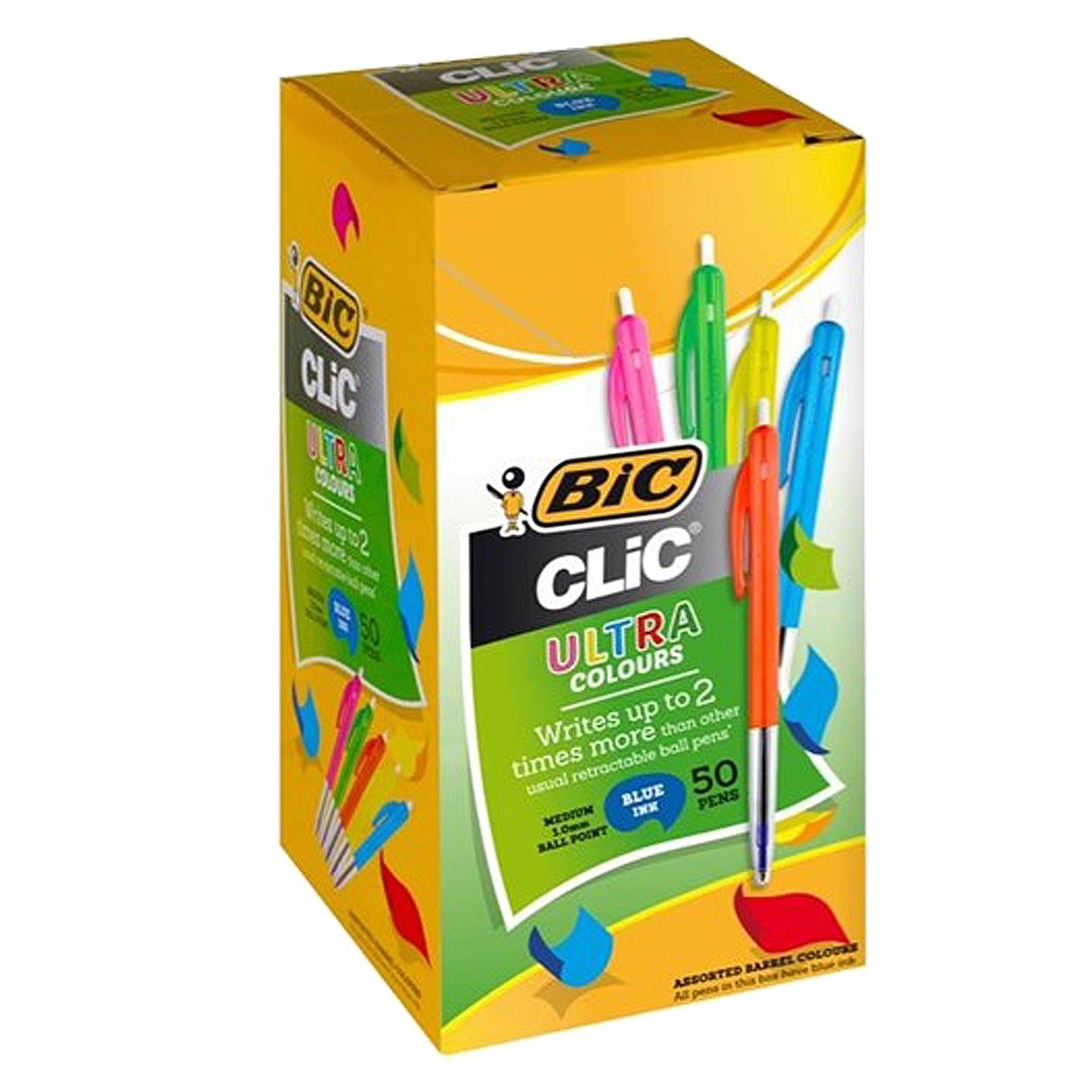 BIC Clic Blue Ballpoint Pens Colour Barrels Box of 50