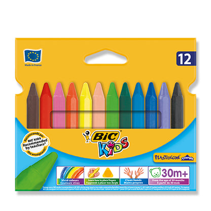 BiC Kids Plastidecor Triangular Plastic Crayons 12 Pack - School Depot NZ