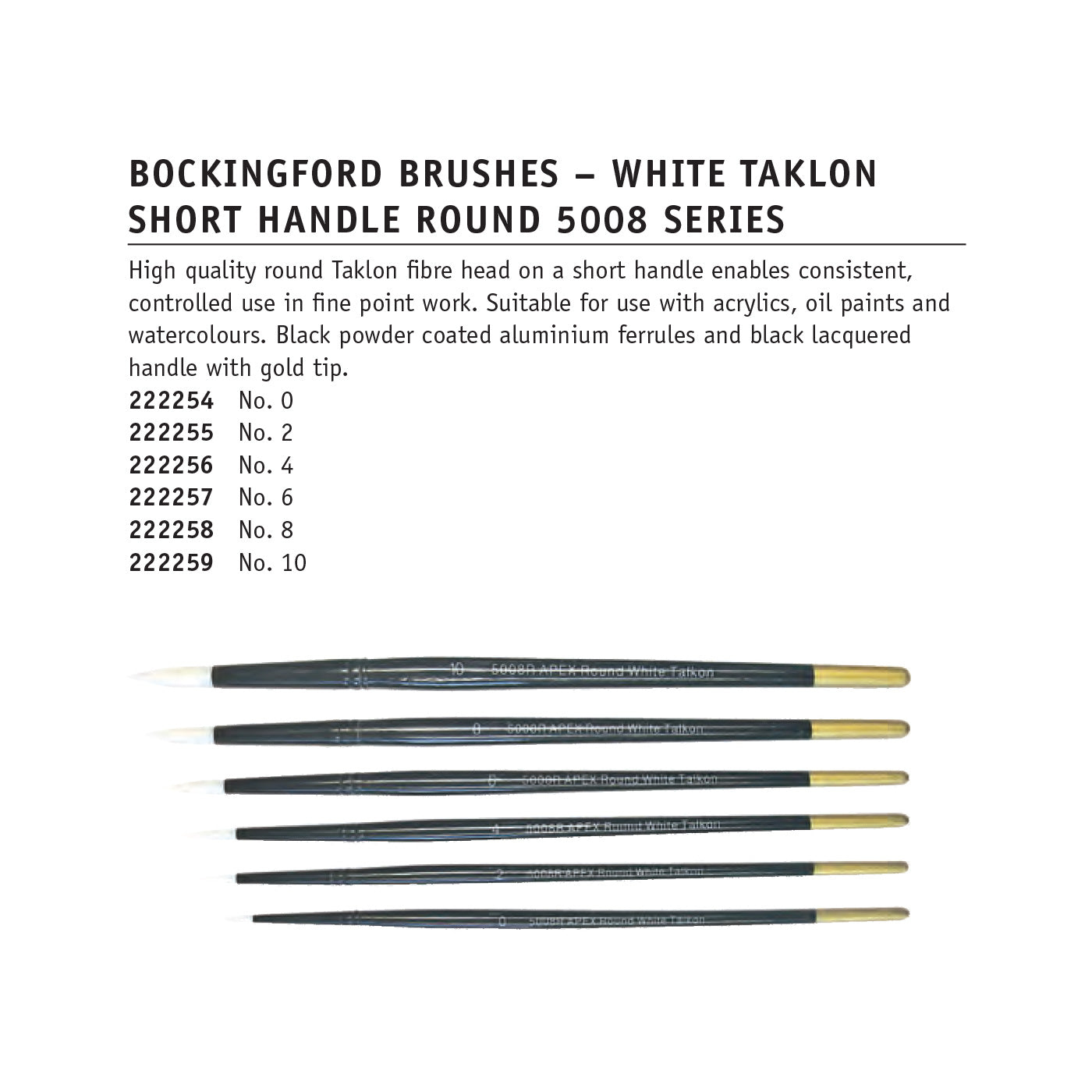 Bockingford Brush 5008r Round White Apex Taklon Series