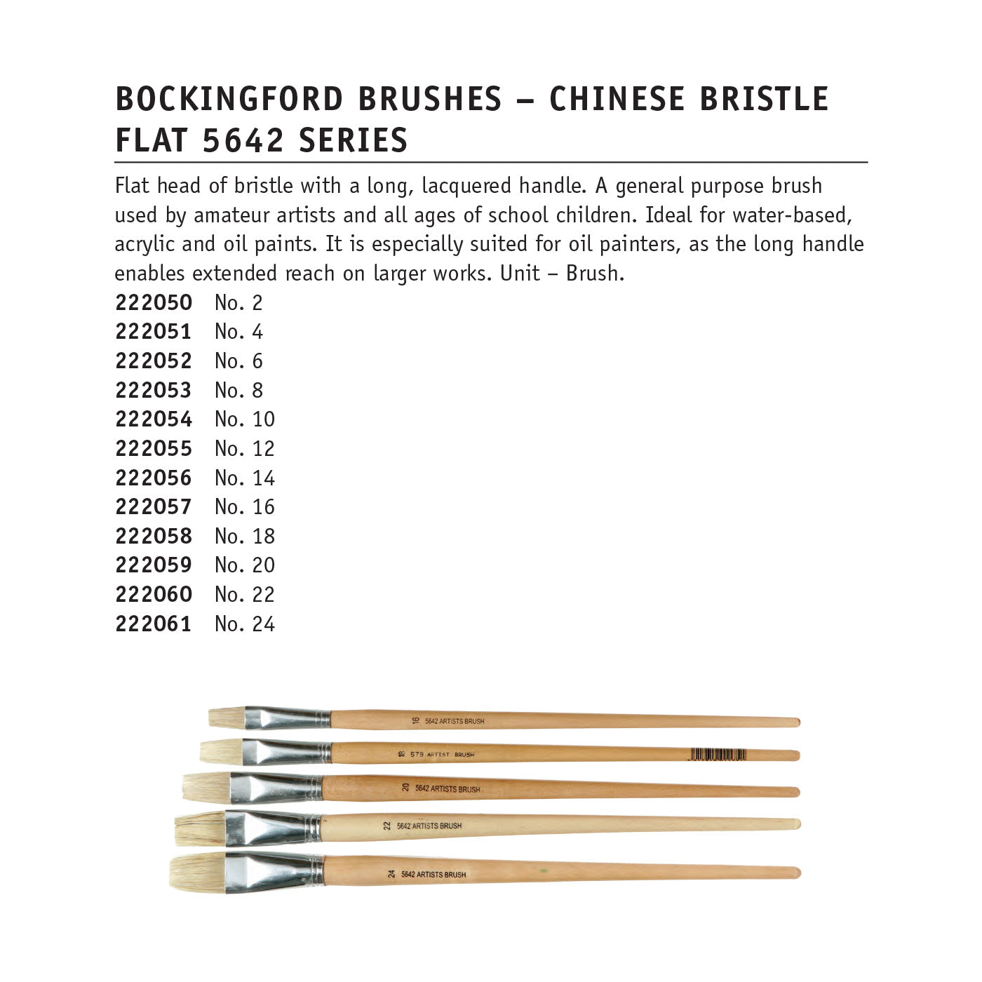 Bockingford Artists Brush Fl 20-56 Flat Chinese Bristle