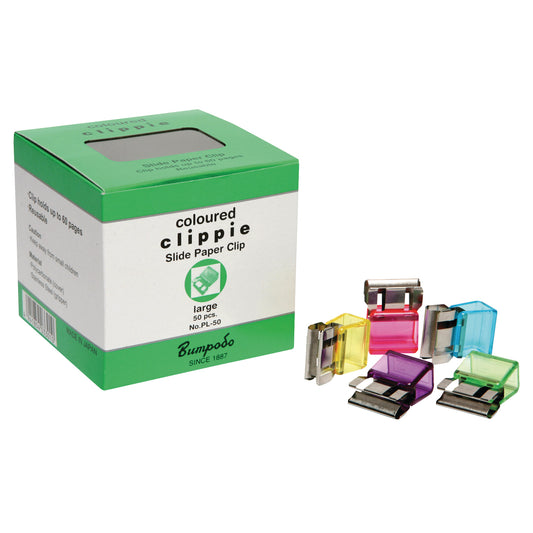 Clippie Paper Clips Slide Large Coloured Box of 50 - School Depot