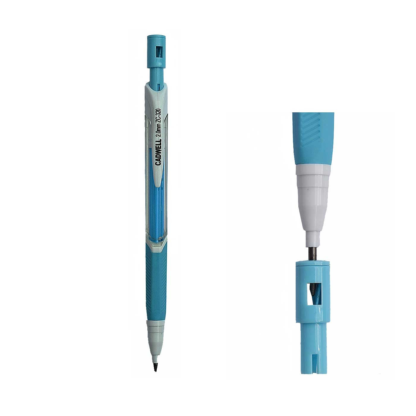 Cadwell Triangular Mechanical Clutch Pencil ZC-320 + Lead Sharpener HB 2.00mm Blue 