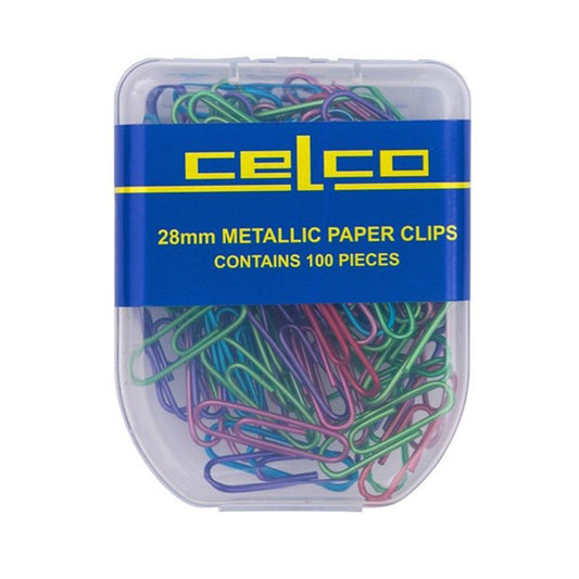 Celco Paper Clips Round Metallic Colours 28mm Pack 100 - School Depot