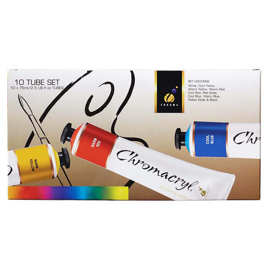 Chromacryl Student Acrylic Paint 75ml Assorted Colours Set of 10