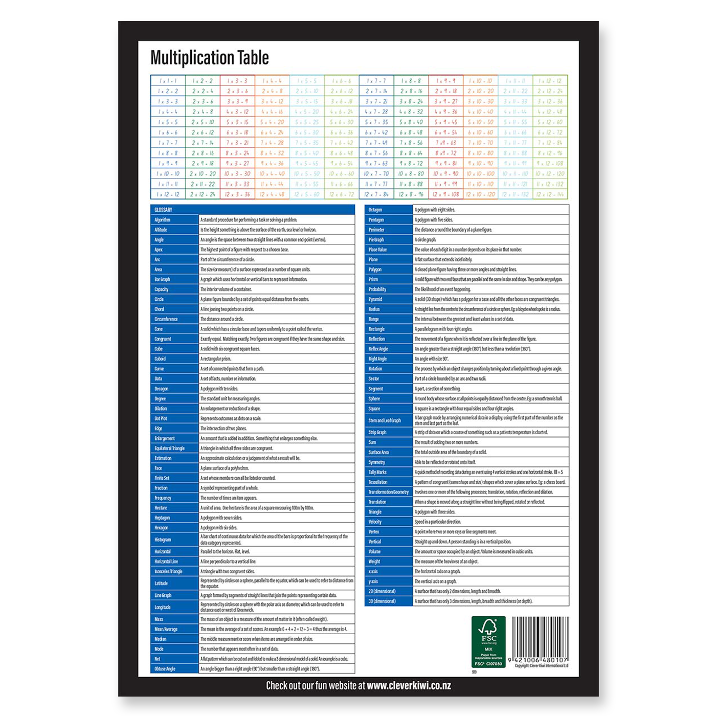 Clever Kiwi Fun Doing Maths Book 2 - Multiplication Table on Back Cover