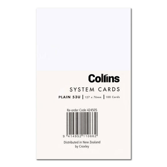 Collins System Cards Plain 127 x 76mm White Pack 100