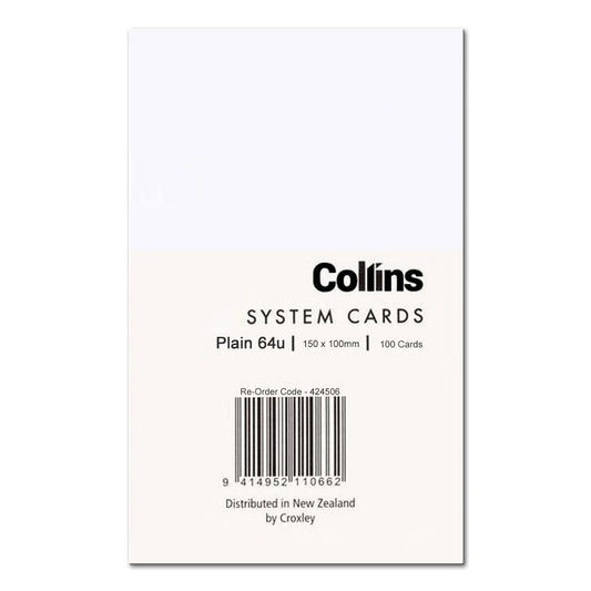 Collins System Cards Plain 150 x 100mm White Pack 100