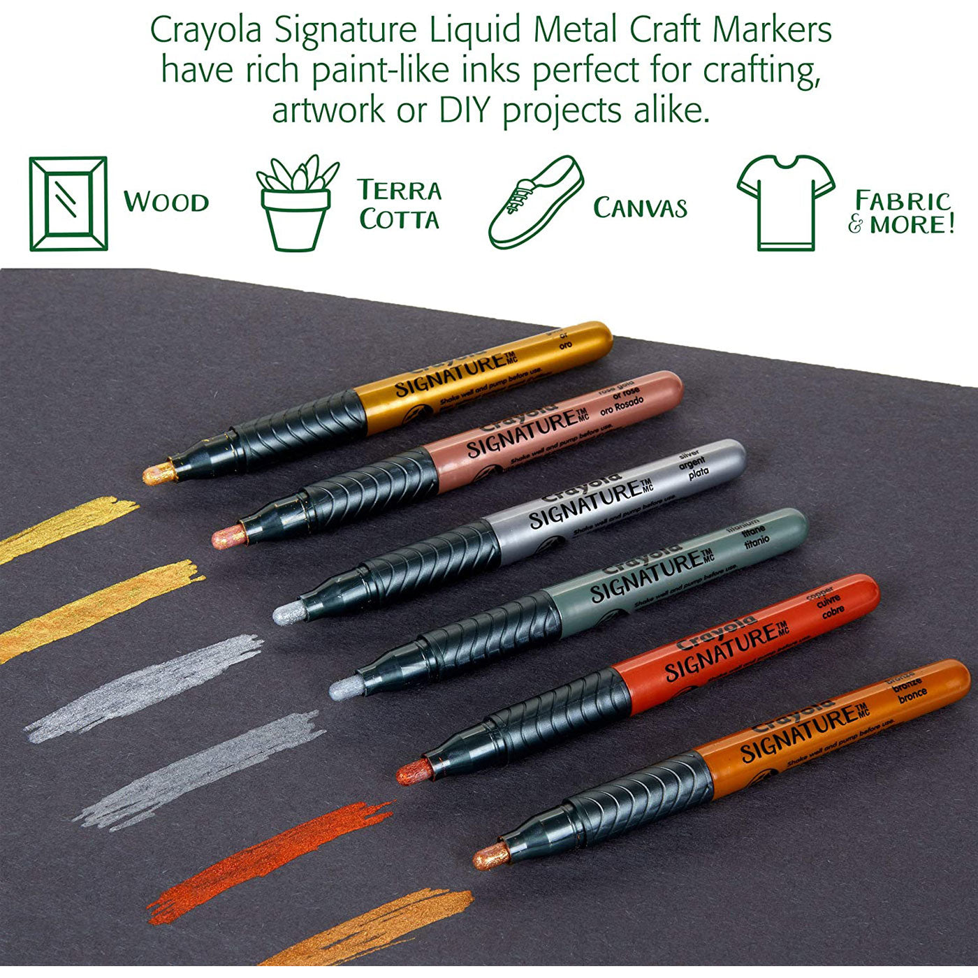 Crayola Signature Metallic Permanent Markers 6 Assorted Colours