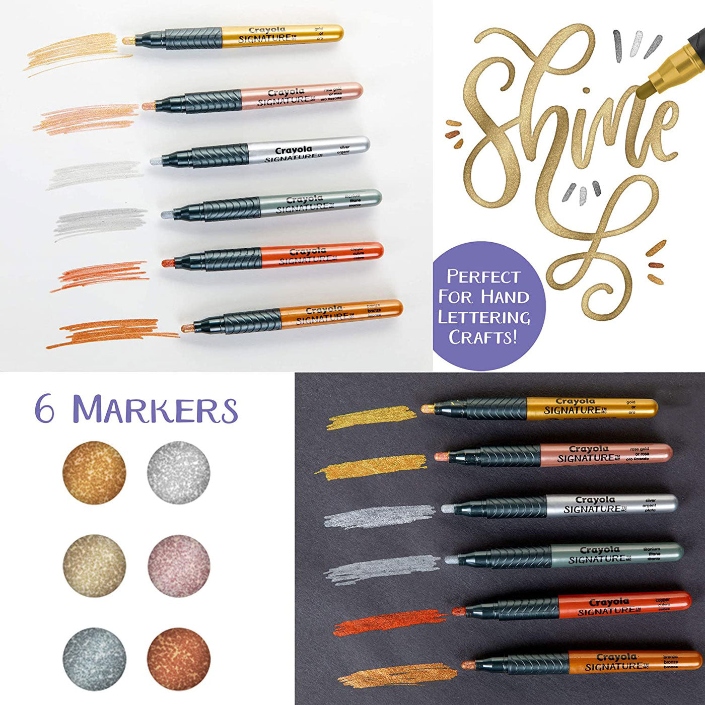 Crayola Signature Metallic Permanent Markers 6 Assorted Colours