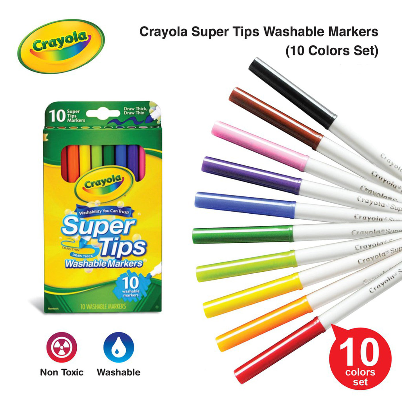 Crayola Washable Super Tips Markers, 10 per Pack, 12 Packs