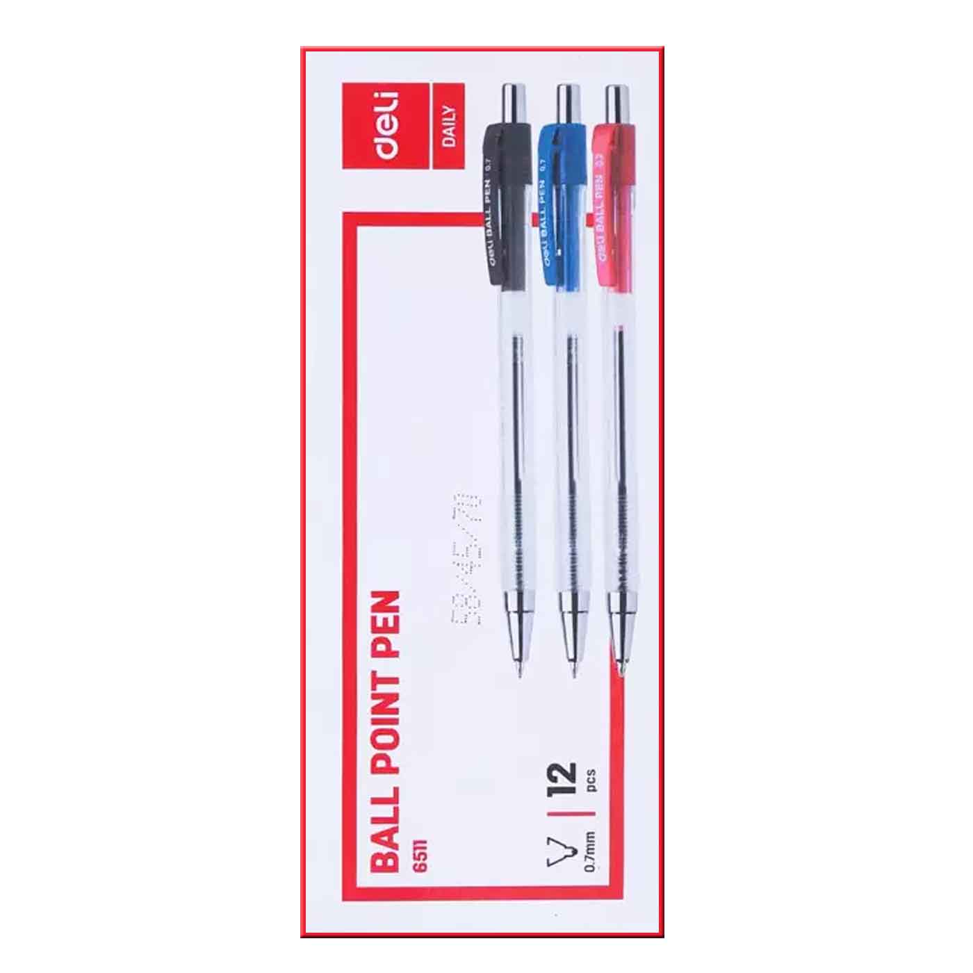 Deli Clic Ballpoint Pen Medium Tip 0.7mm Black Box of 12