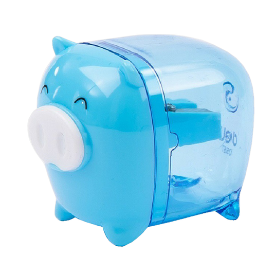 Deli Pencil Sharpener Single Hole with Container Piggy Blue