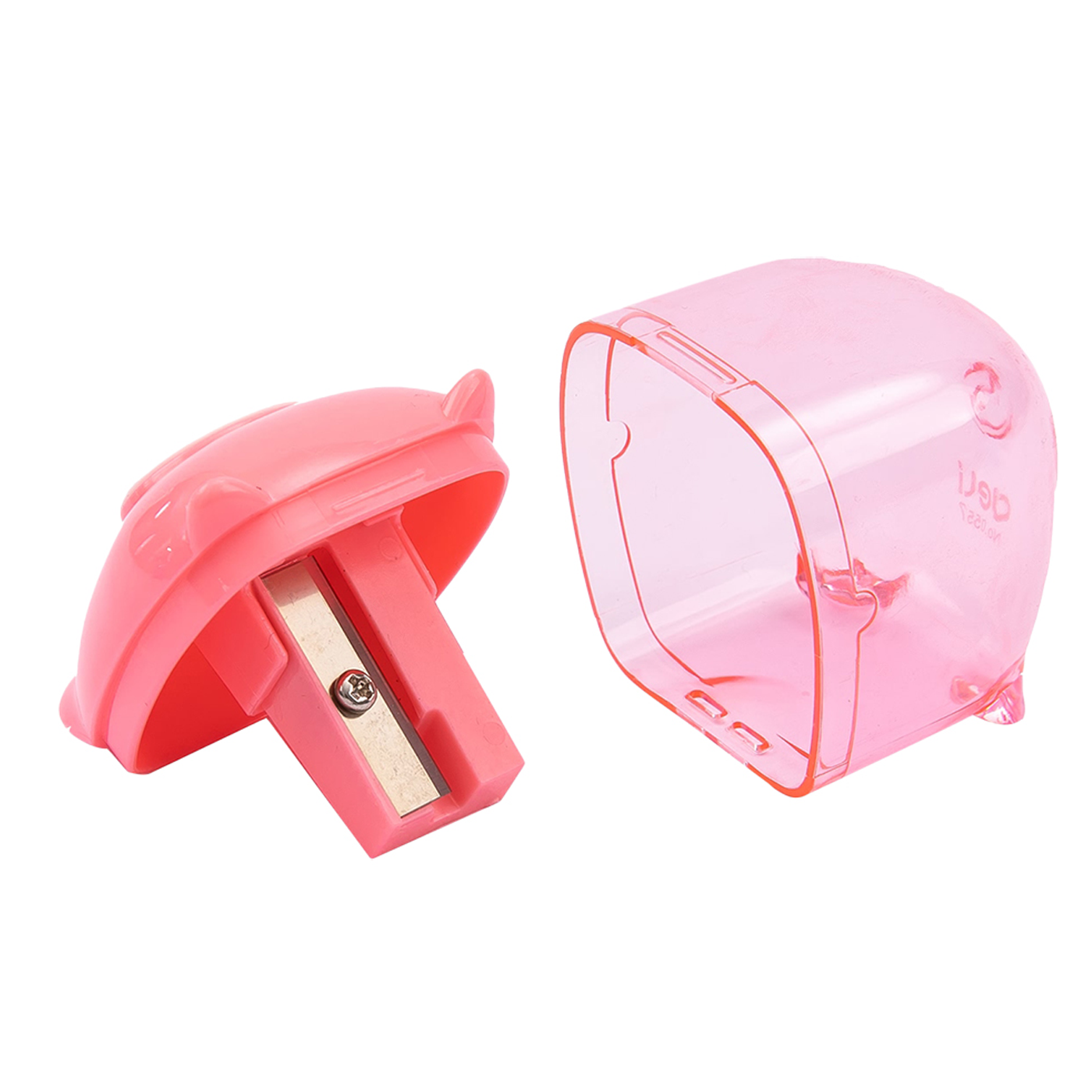 Deli Pencil Sharpener Single Hole with Container Piggy Pink