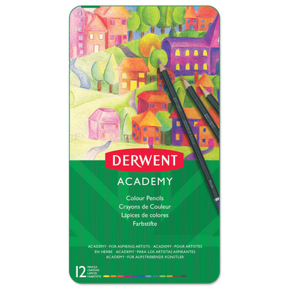 Derwent Academy Coloured Pencils Tin of 12 Shades