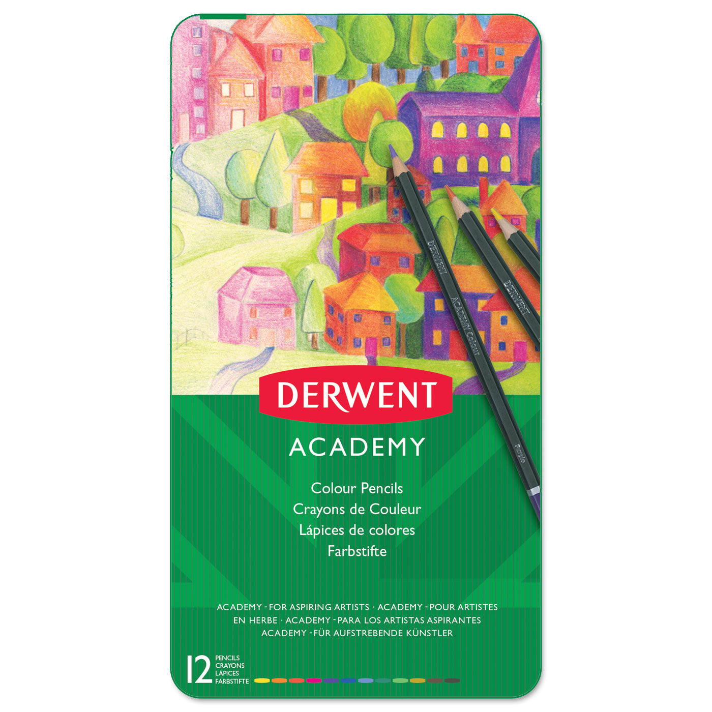 Derwent Academy Coloured Pencils Tin of 12 Shades