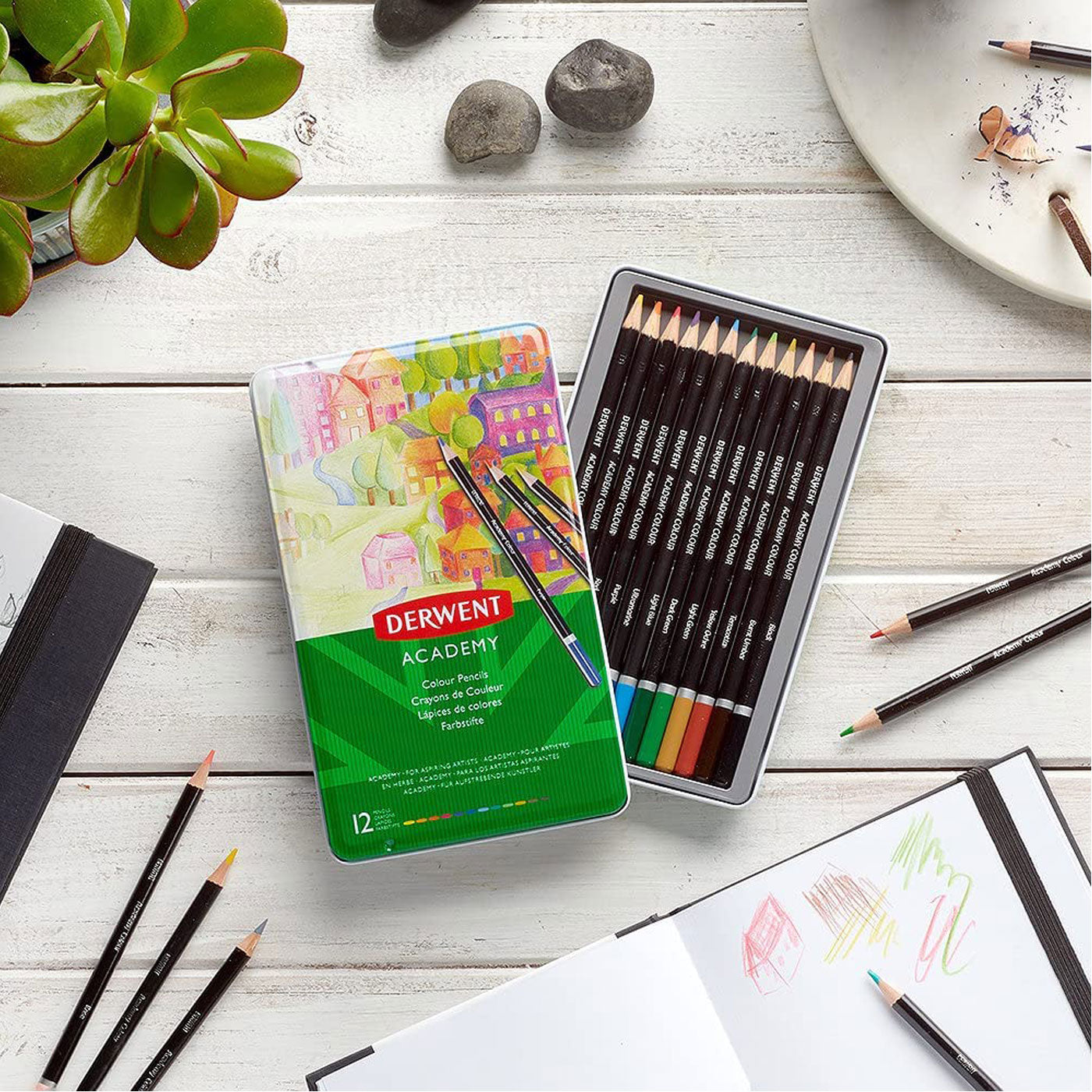 Derwent Academy Coloured Pencils Tin of 12 Shades