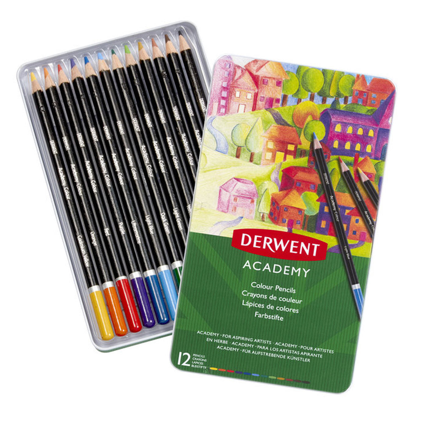 Derwent Academy Coloured Pencils Tin of 12 Shades