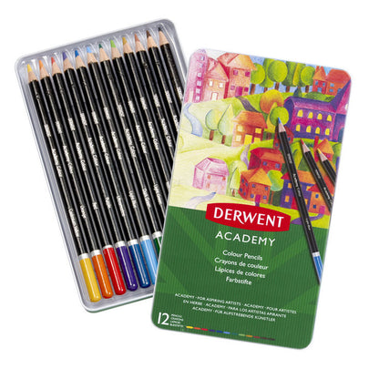 Derwent Academy Coloured Pencils Tin of 12 Shades