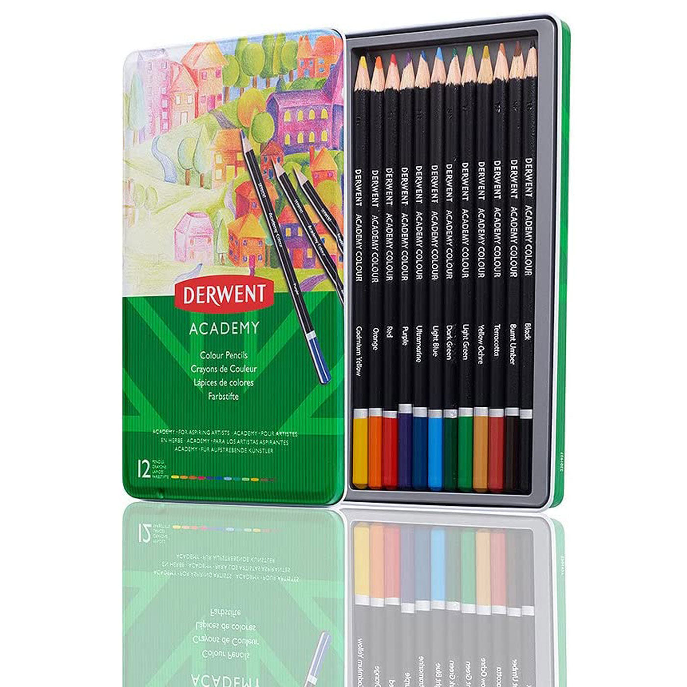Derwent Academy Coloured Pencils Tin of 12 Shades
