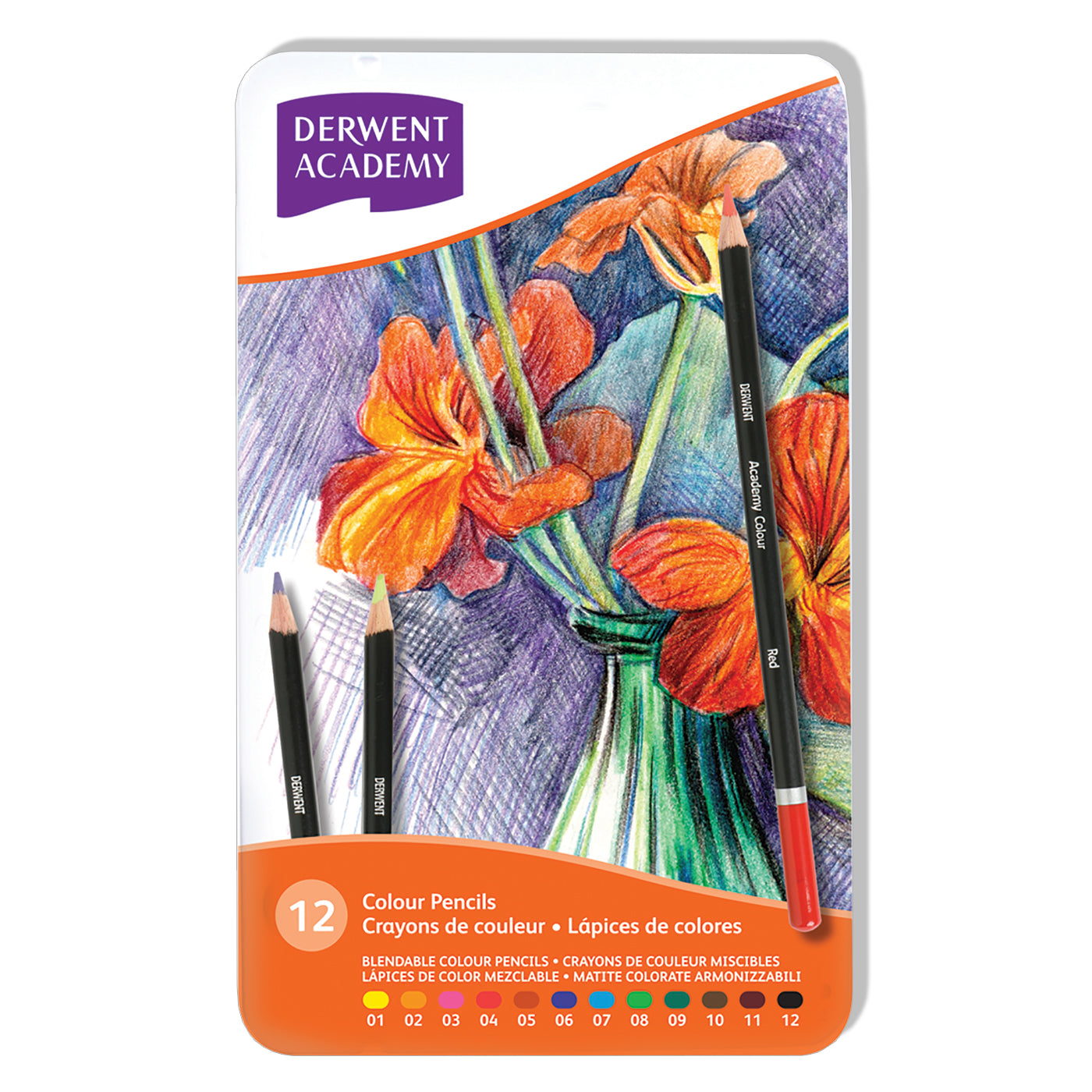 Derwent Academy Coloured Pencils Tin of 12 shades - School Depot NZ