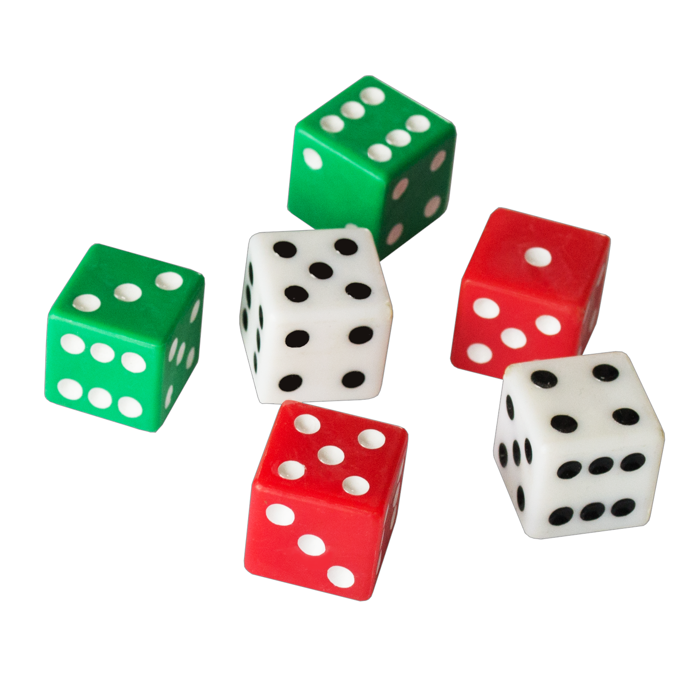 Dice Plastic 15mm Pack of 3 [Red, Green & White]