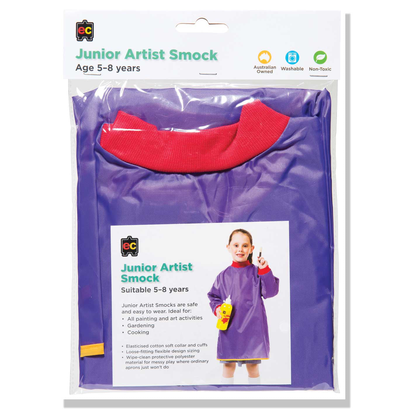 EC Art Smock Junior 5 To 8 Years Purple - School Depot NZ