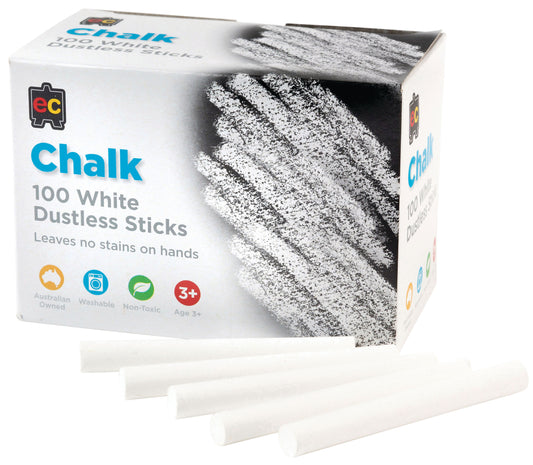 EC Dustless White Chalk Sticks 100 Pack