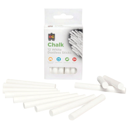 EC Dustless White Chalk Sticks 12 Pack