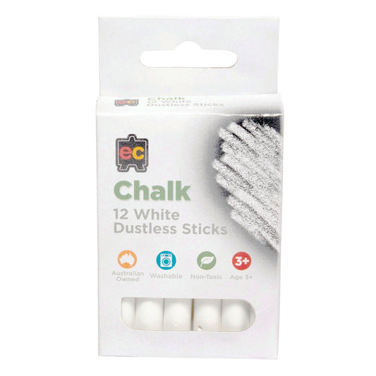 EC Dustless White Chalk Sticks 12 Pack - School Depot