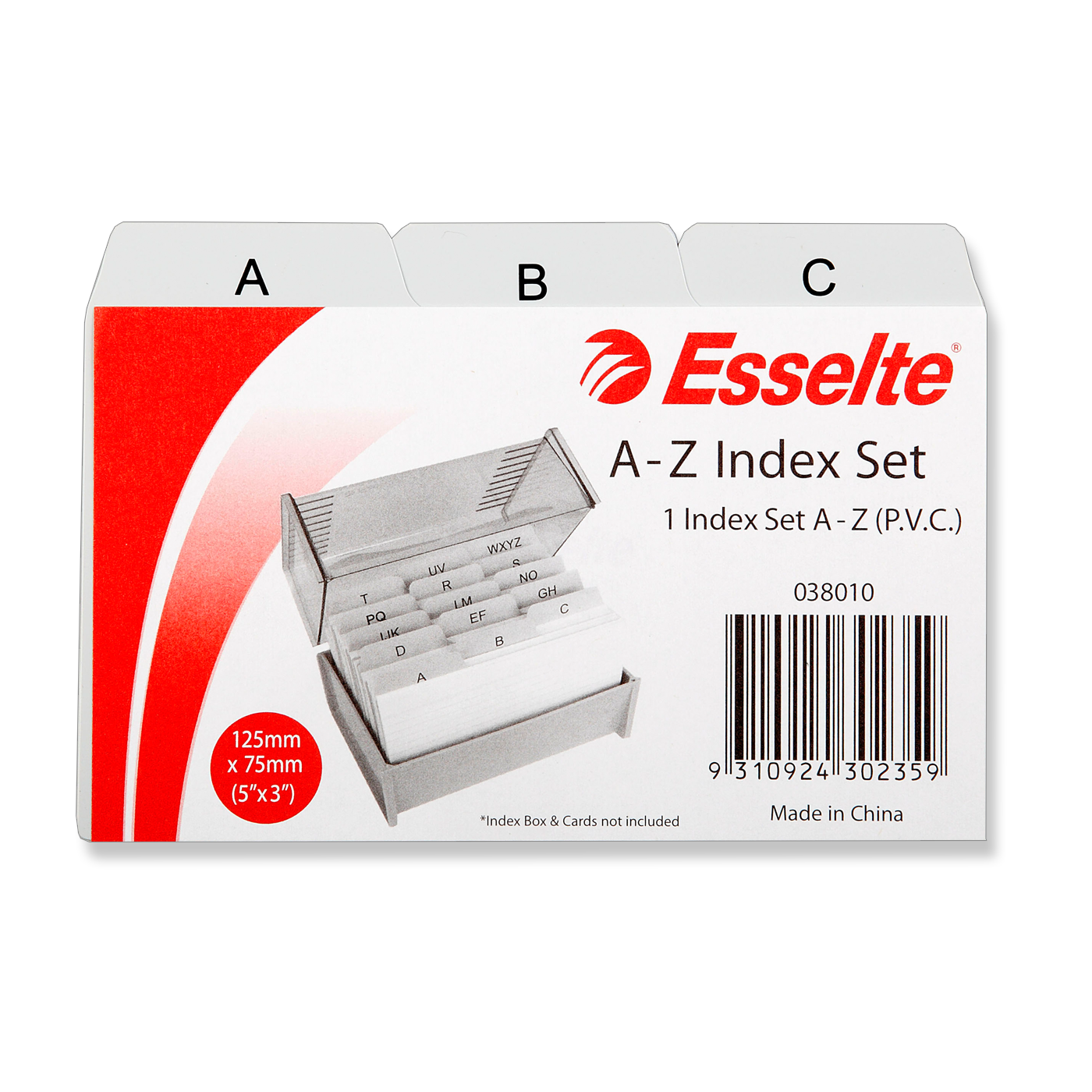 Esselte Indices for System Cards A-Z PVC 127 x 76mm (5"x3") Grey