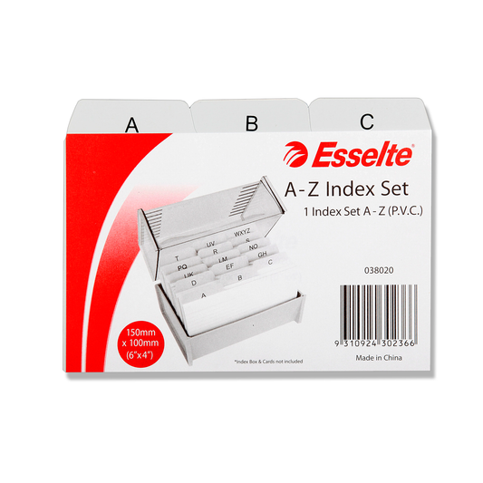 Esselte Indices for System Cards A-Z PVC 152 x 102mm (6"x 4") Grey