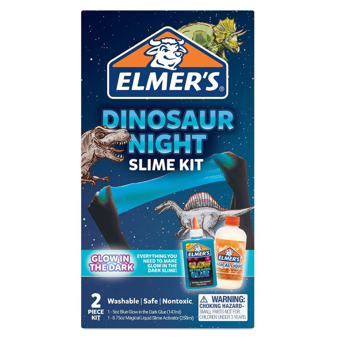 Elmer's Magic Slime Kit Glowing 2 Piece Dinosaur Night