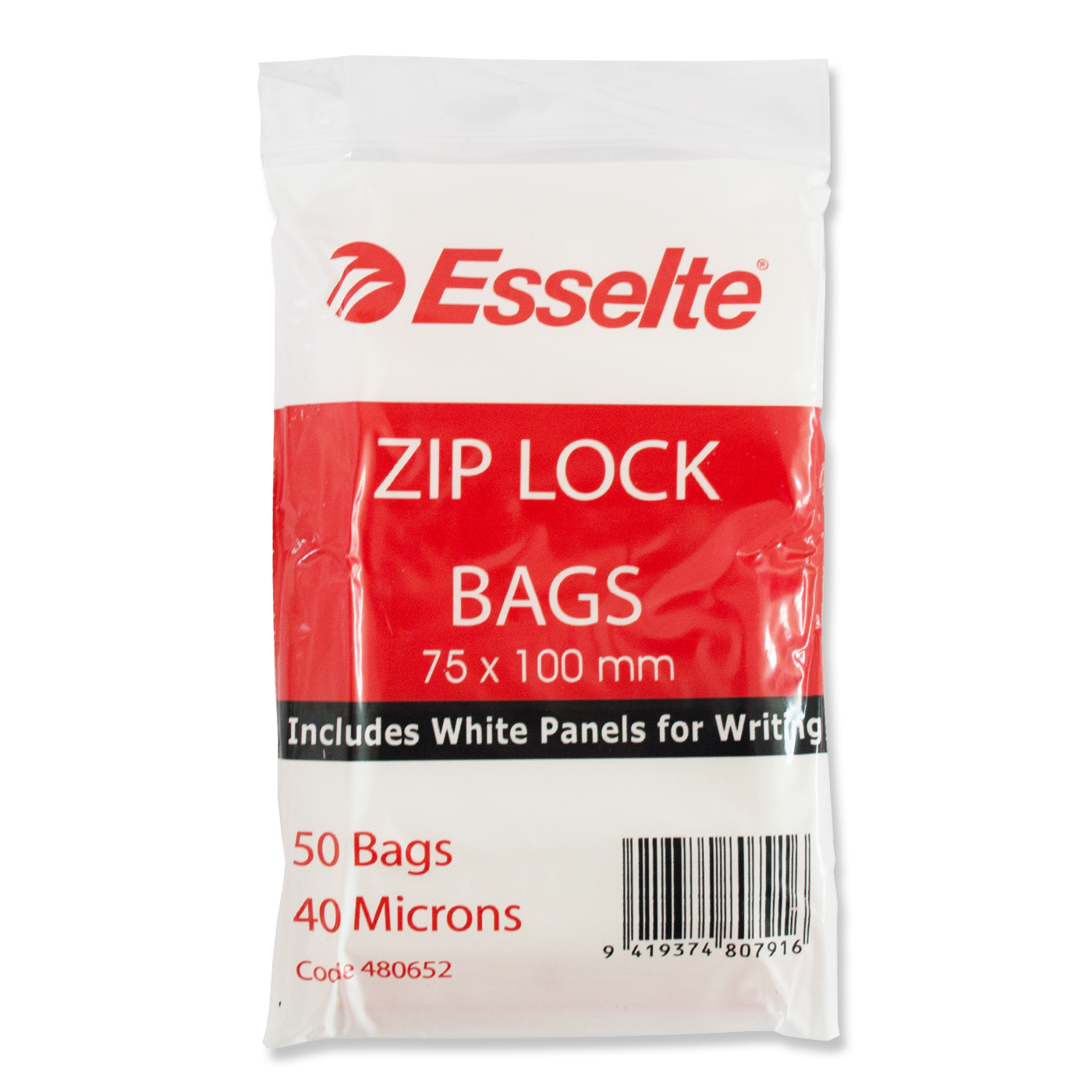 Esselte Resealable Polybags 75 x 100 mm Pack of 50 [Writing Panel]