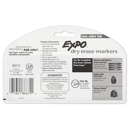 Expo Whiteboard Marker Fine Tip Pack 4 Assorted