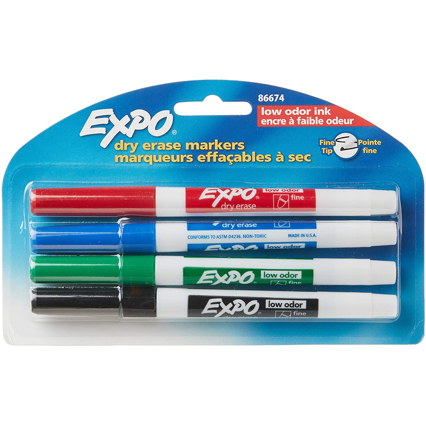 Expo Whiteboard Marker Fine Tip Pack 4 Assorted