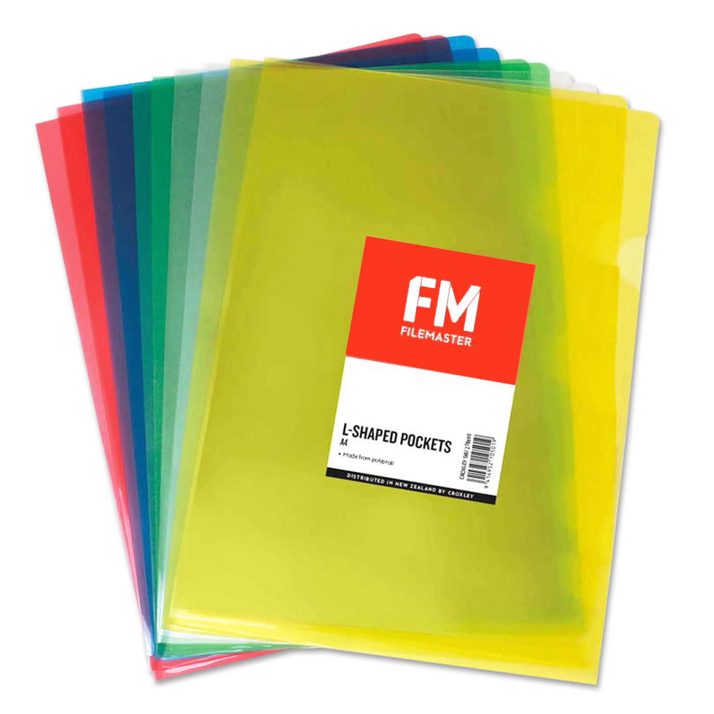 FM L Shape Pockets A4 Assorted Colours Pack of 10