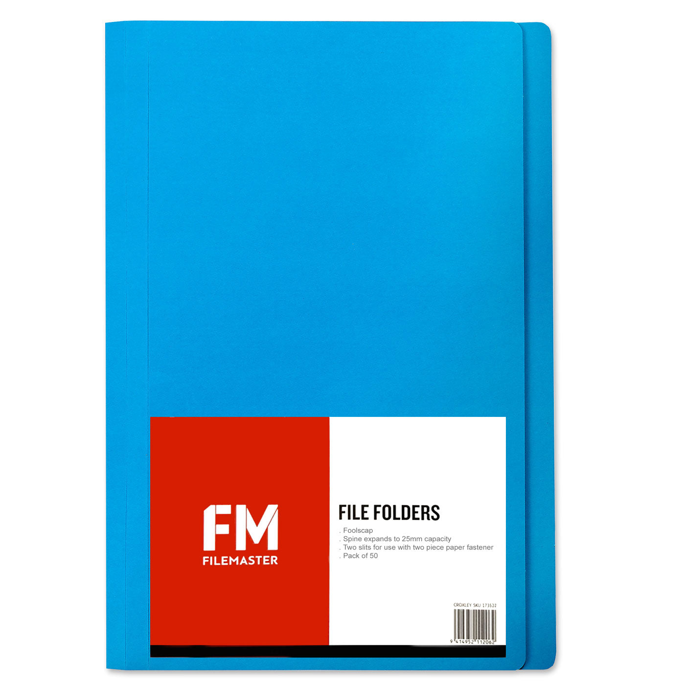 FM Manilla Folder Foolscap with Paper Fastener Blue Pack of 50