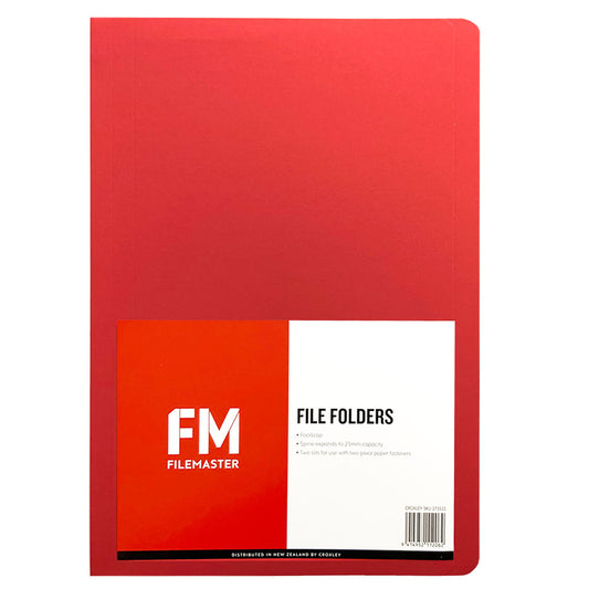 FM Manilla Folder Foolscap with Paper Fastener Red Pack of 50