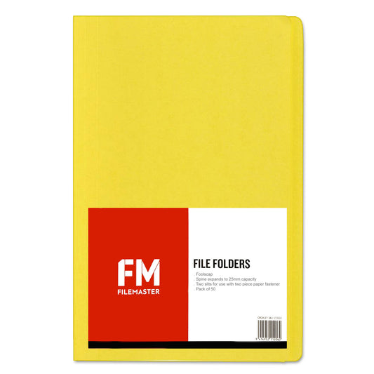 FM Manilla Folder Foolscap with Paper Fastener Yellow Pack of 50