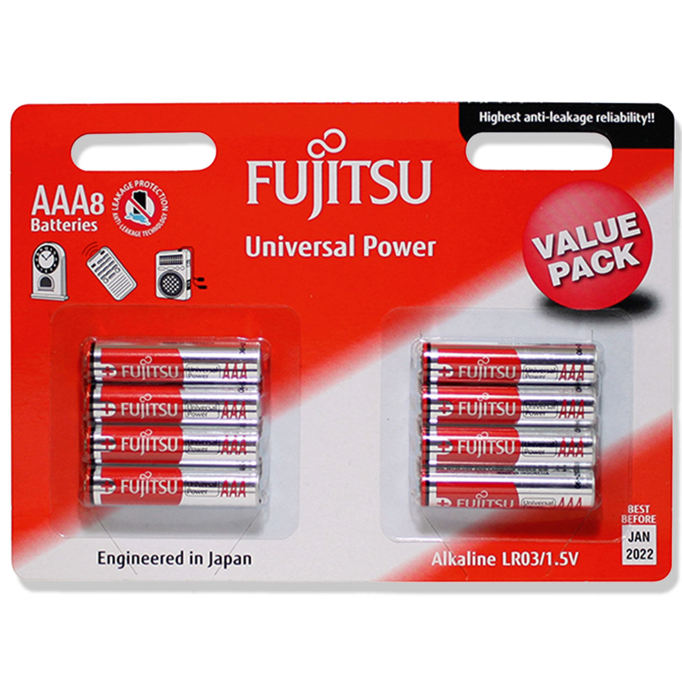 FUJITSU BATTERIES AAA UNIVERSAL 8 PACK 1.5V POWER