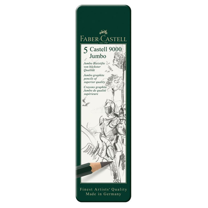 Faber-Castell 9000 Jumbo Graphite Pencil Tin of 5 [HB, 2B, 4B, 6B, 8B]
