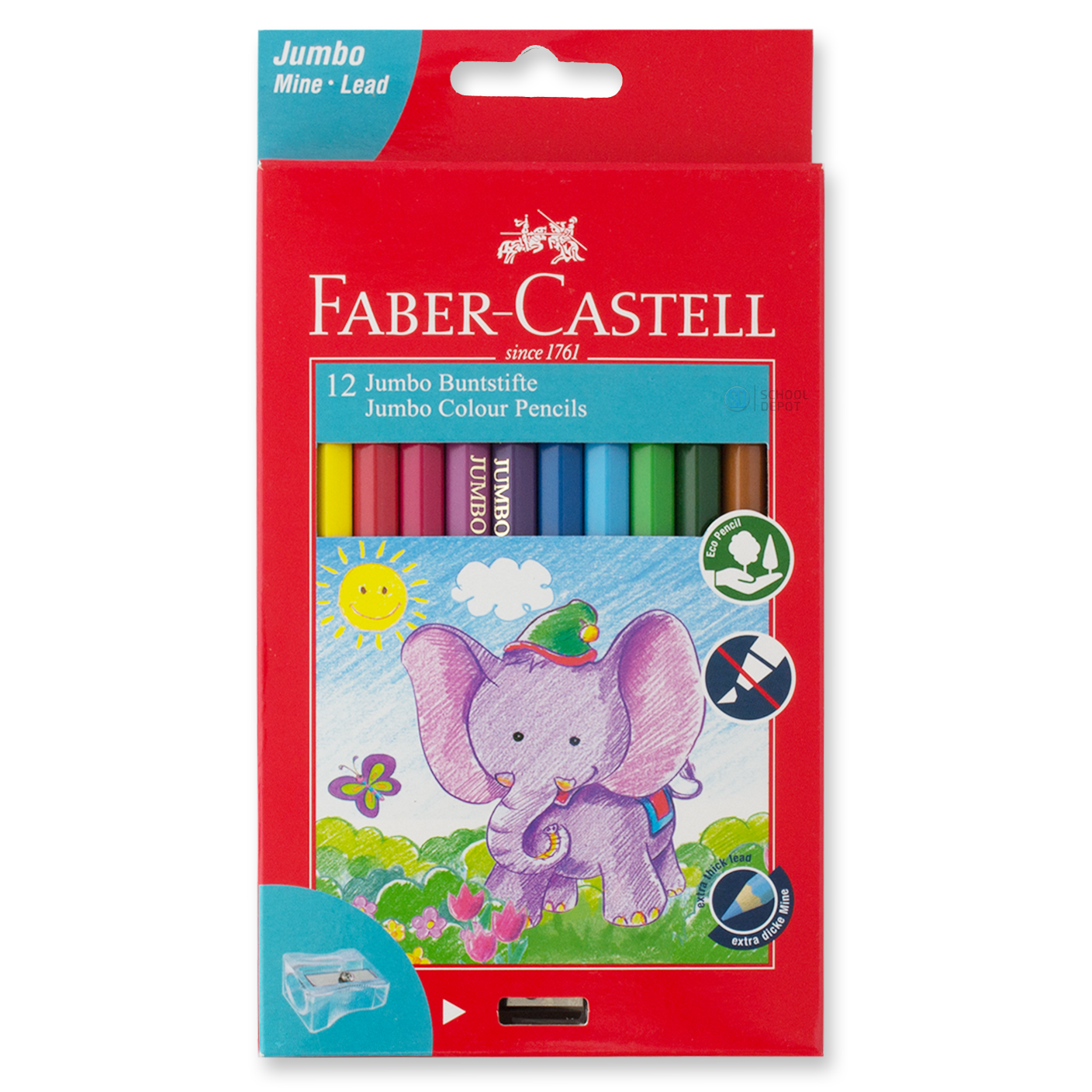Faber-Castell Jumbo Coloured Pencils Full Length 12 Pack with Sharpener