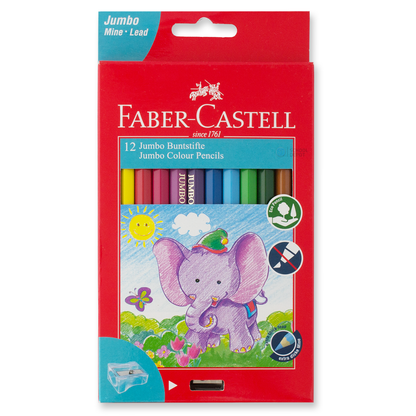 Faber-Castell Jumbo Coloured Pencils Full Length 12 Pack with Sharpener