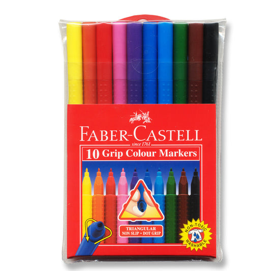 Faber-Castell Grip Triangular Colour Markers, Pack of 10