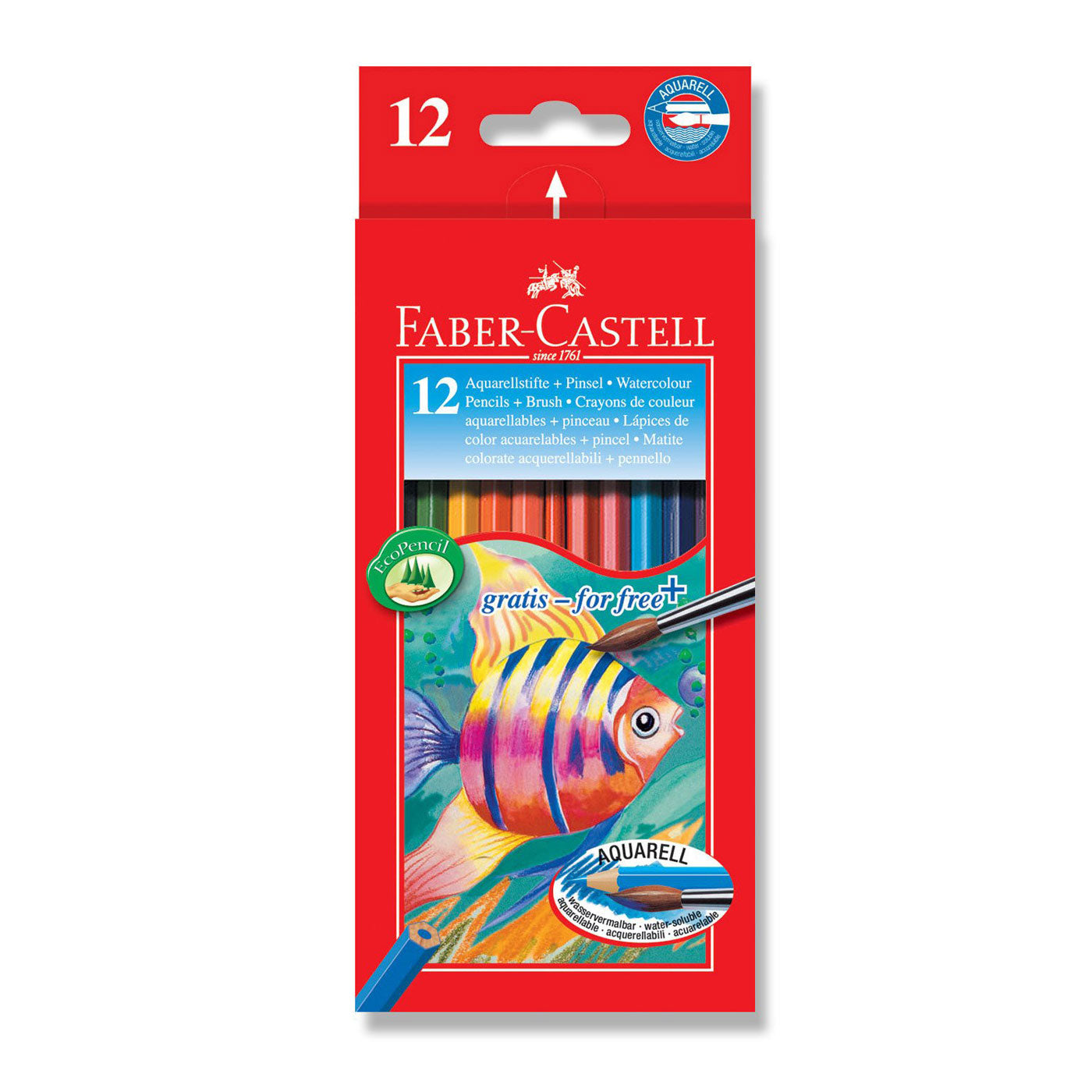 Faber-Castell Watercolour Pencils Full Length 12 Pack [Free Paint Brush]