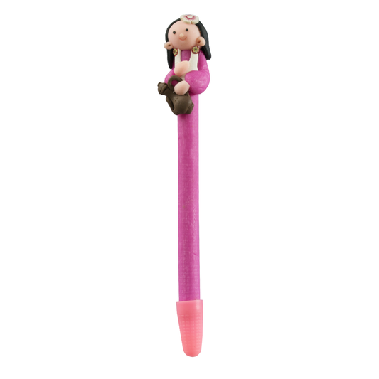 Fancy Kids Ballpoint Pen 3D Medium Tip Black Ink Garden Girl